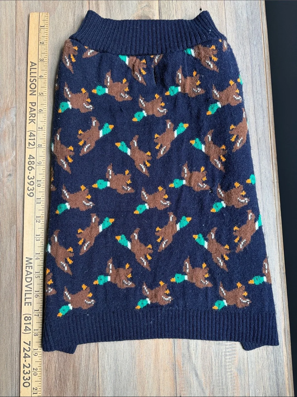 Navy Mallard Duck-Pattern Knit Dog Sweater